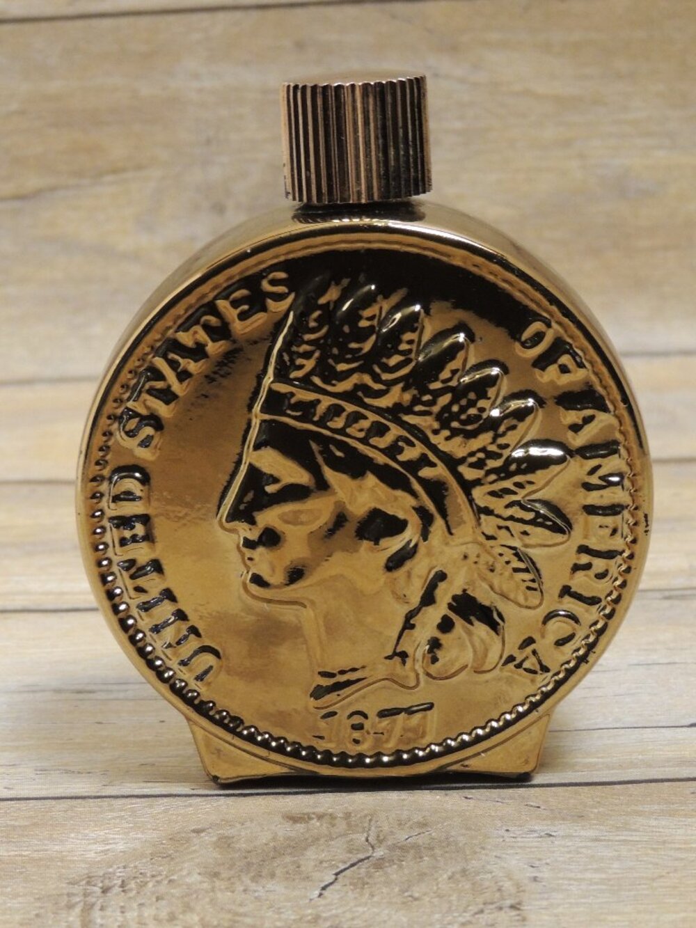 Vintage 1970's Avon 1877 Indian Head Penny Bravo Aftershave Decanter EMPTY
